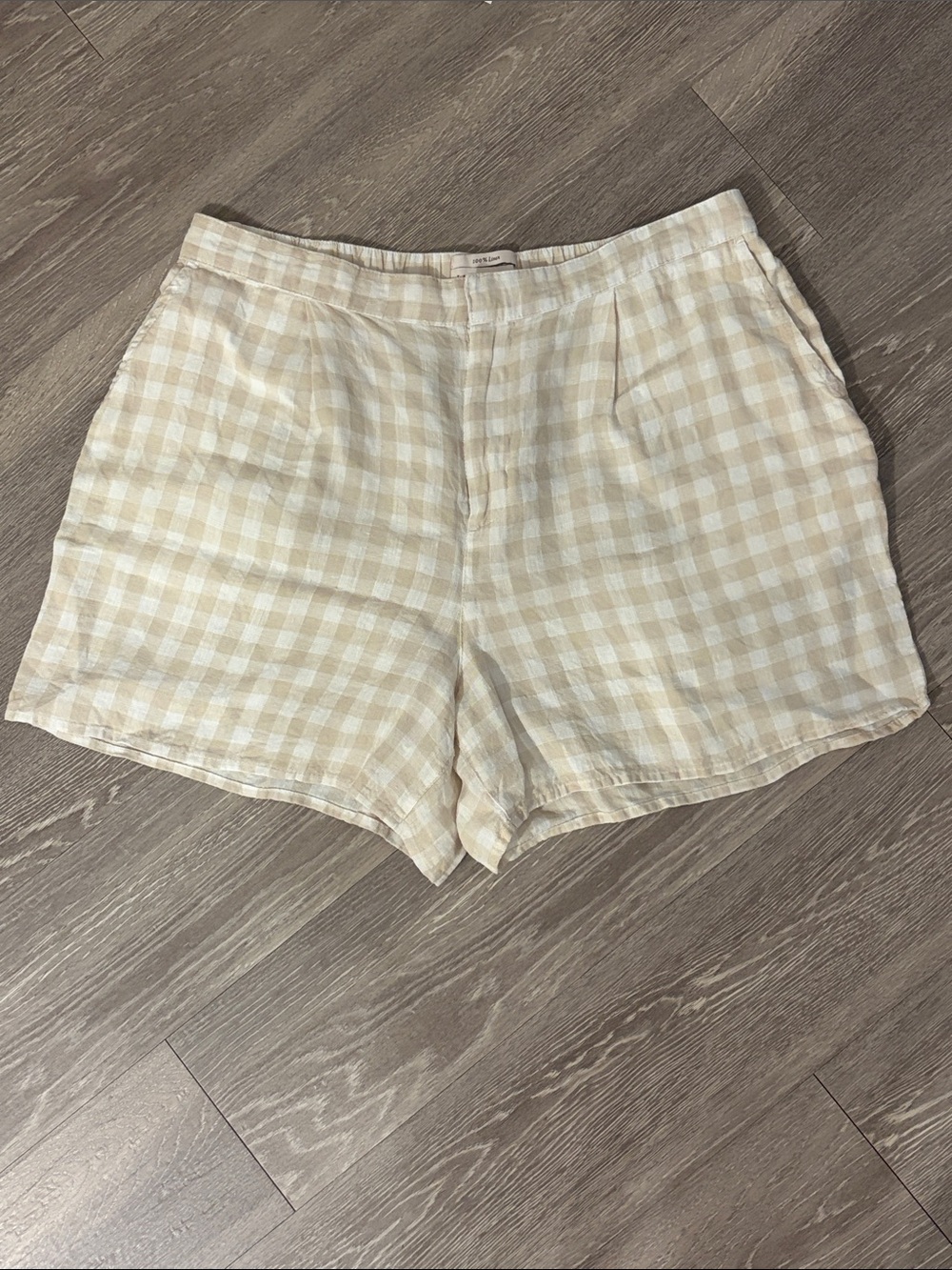Laura Ashley Beige and Cream Gingham Linen-Blend Shorts